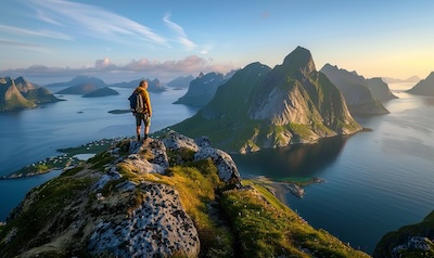 Steiler Aufstieg zum Gipfel des Geitgallien auf den Lofoten