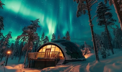 Ein Glasiglu unter dem Polarlicht in Norwegen für eine romantische Nordlicht-Nacht