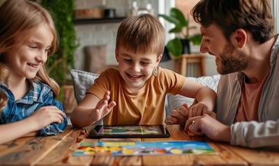 Kind lernt Norwegisch Tablet Eltern spielerisch