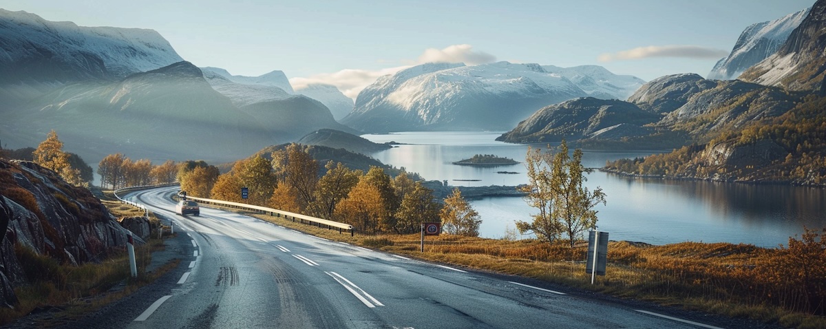 Verkehrsregeln in Norwegen: Autofahrt auf einer Fjordstraße