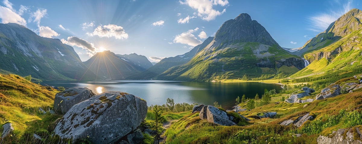 Bergsdalen in Norwegen mit See Hamlagrøvatnet und der Bergsdalsvegen