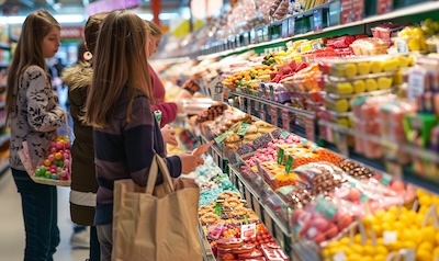 Das Lørdagsgodt-Regal im norwegischen Supermarkt am Samstag – eine feste Familientradition in Norwegen