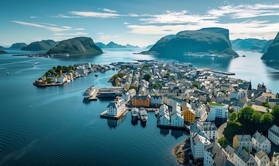 Ålesund Jugendstil Stadt Inseln Fjord Norwegen Luftbild