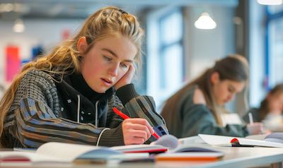 Studentin lernt konzentriert Norwegisch