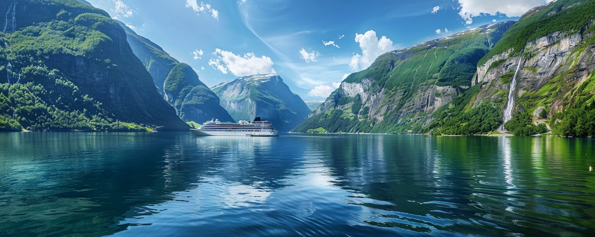 Kreuzfahrtschiff im norwegischen Geirangerfjord