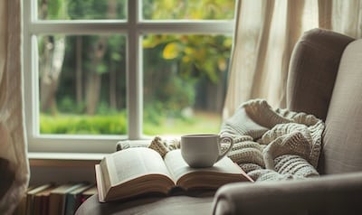 norwegisch buch lesen sessel fenster