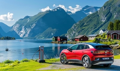 norwegen elektroauto ladestation fjord