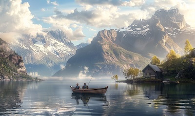 Bootfahren und Angeln auf einem norwegischen Fjord