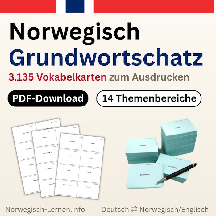 Norwegisch Grundwortschatz - 3.135 Vokabelkarten zum Ausdrucken